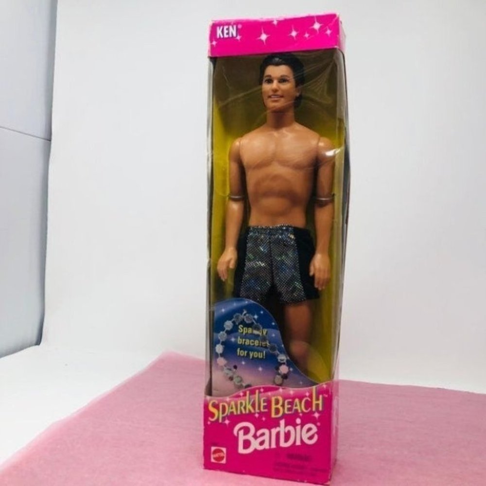 1995 Barbie Sparkle Beach Ken Doll  W/ Sparkly Bracelet 14350